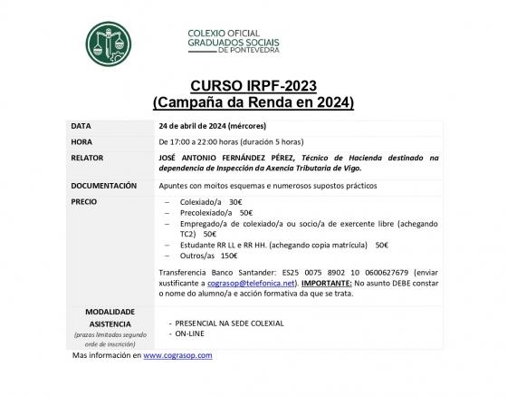 CURSO IRPF 2023. Campaña da Renda en 2024