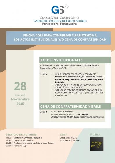 ACTOS INSTITUCIONALES DE GRADUADOS SOCIALES DE PONTEVEDRA Y CENA DE CONFRATERNIDAD