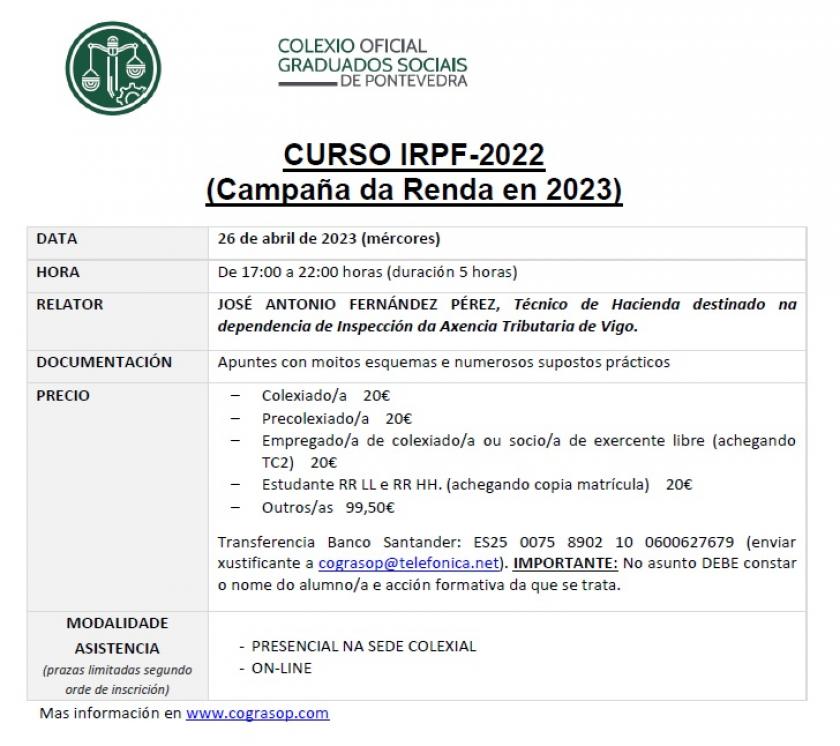 CURSO IRPF 2022. Campaña da Renda en 2023